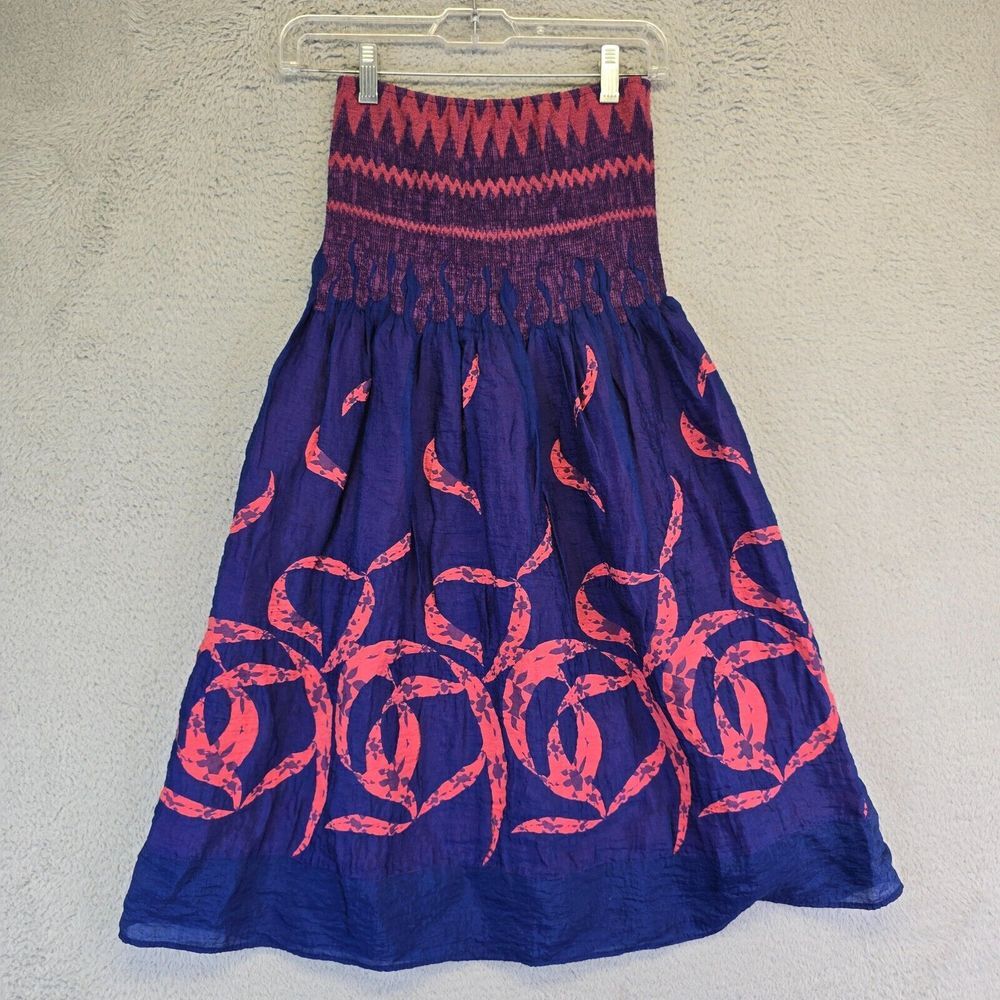Lapis Anthropologie Dress‎ Womens OS Blue Pink Slip On Tube Top Sundress Smocked
